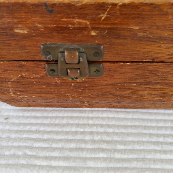 Star Inlay Wooden Box Hinged Lid 9.5" Handmade Red Velvet Lined Jewelry Trinket - Picture 3 of 13